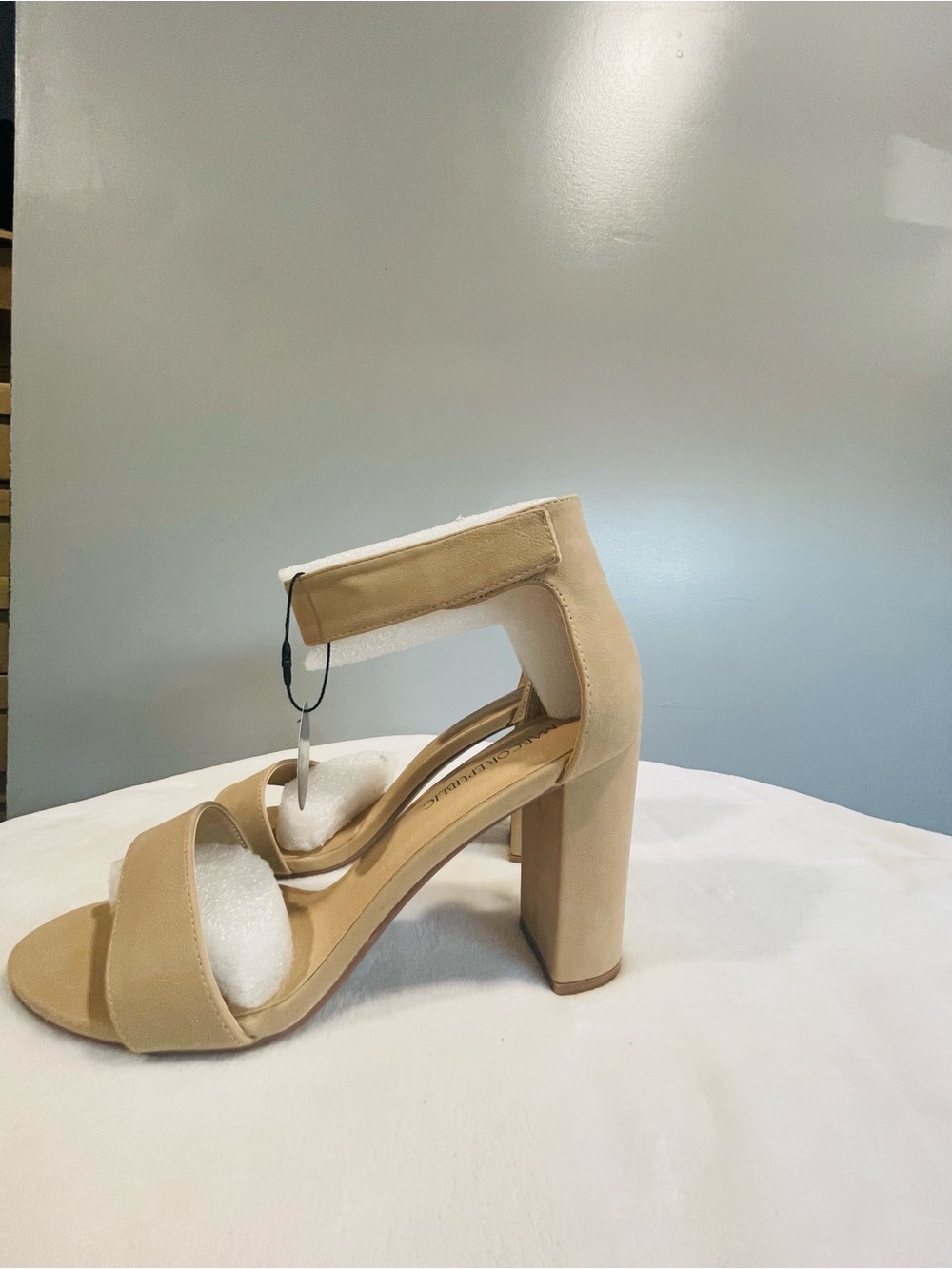 Elegant Cream Block Heel Sandal with Ankle Strap